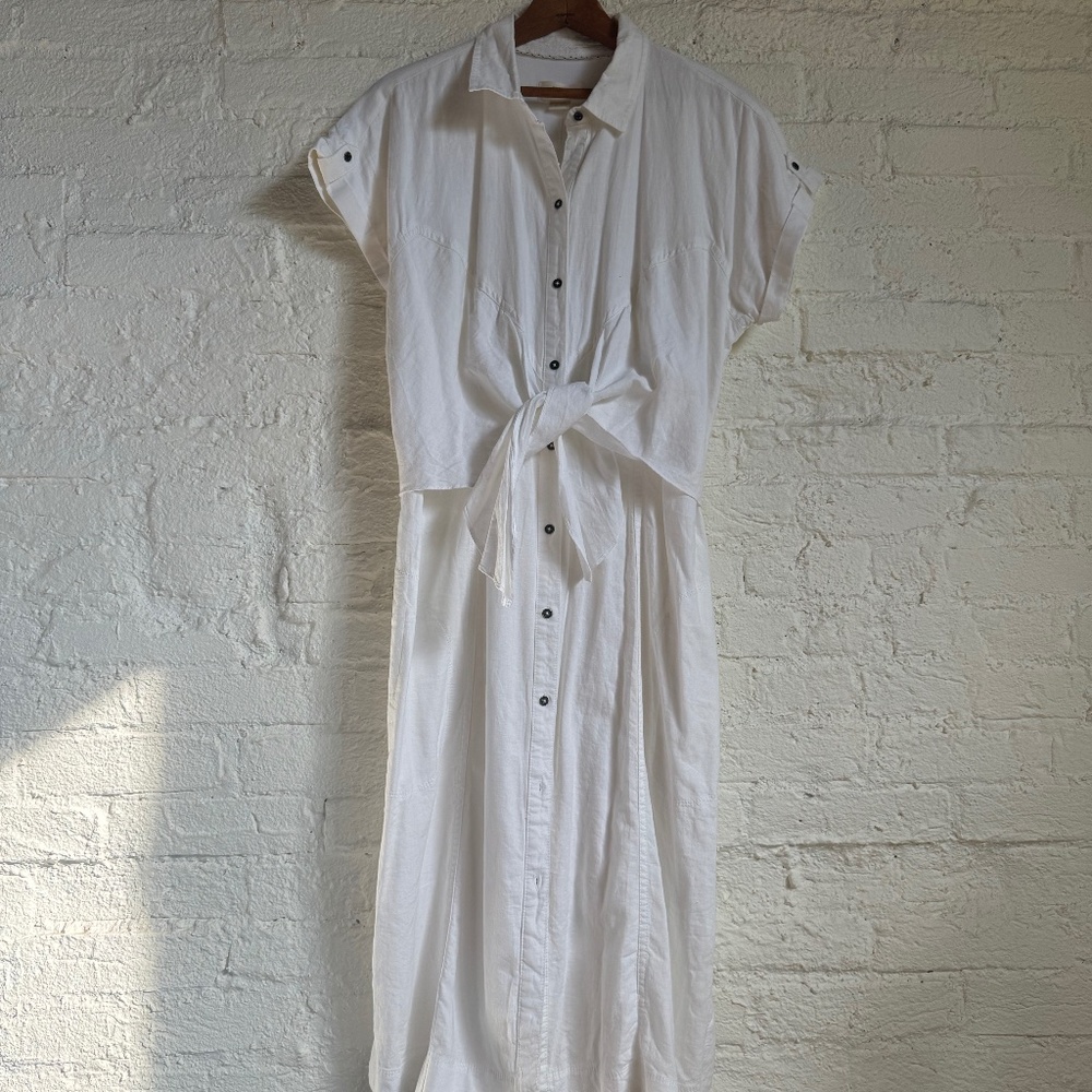 White Linen Tie Front Shirt Dress From Anthropologie